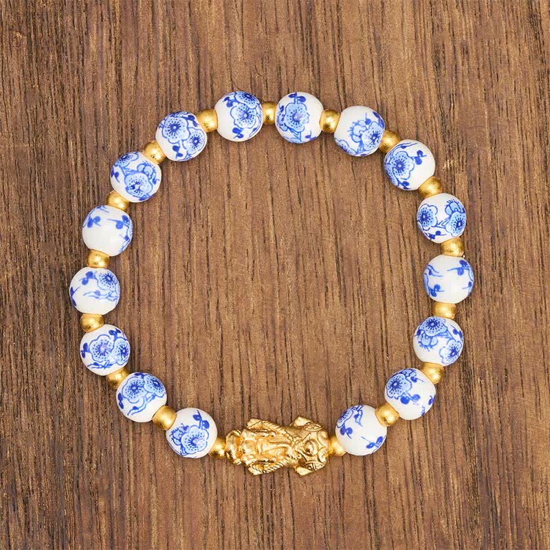 Buddha Stones 白磁貔貅（ひきゅう）青花珠縁起ブレスレット - image 1