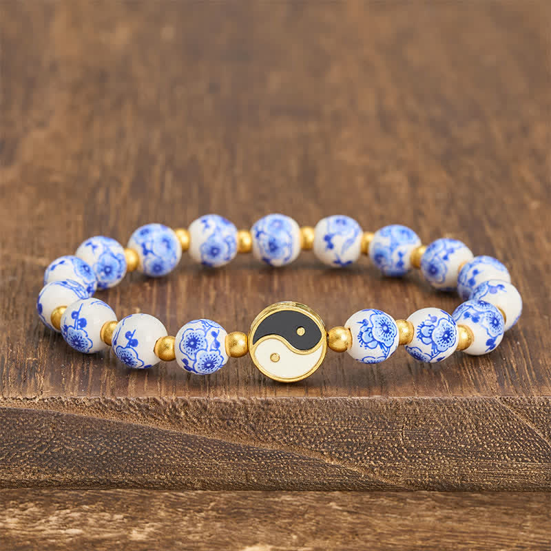 Buddha Stones エレガントな青と白の磁器製陰陽バランスブレスレット - 陰陽（バランス♥ハーモニー） - image 0