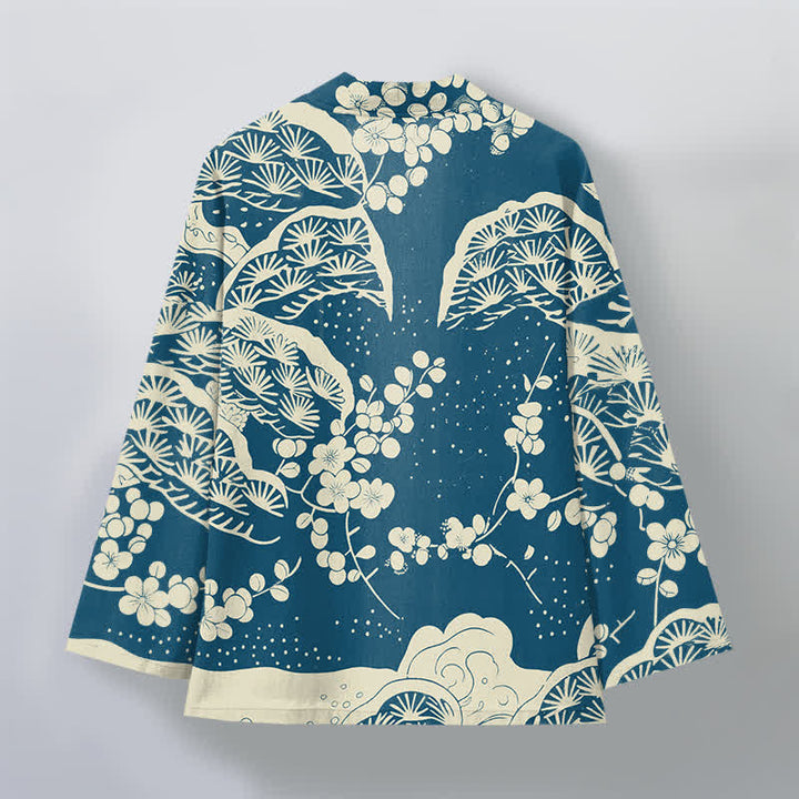 Buddha Stones 綿松梅花柄前開きメンズ着物 - image 2