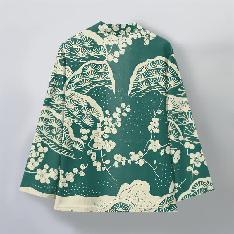 Buddha Stones 綿松梅花柄前開きメンズ着物 - image 8