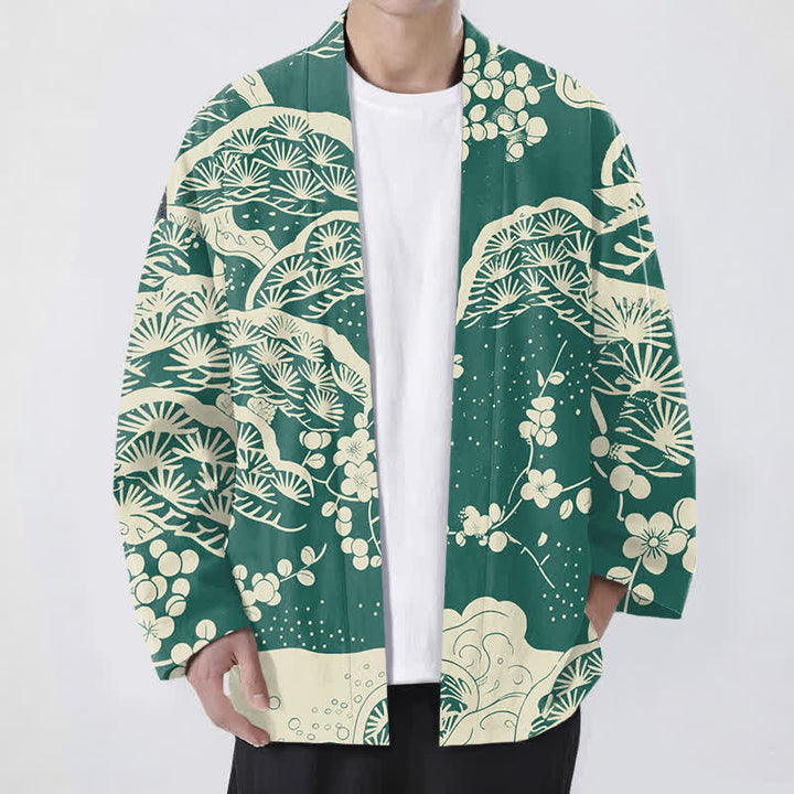 Buddha Stones 綿松梅花柄前開きメンズ着物 - シーグリーン - US/UK/AU48、 EU58 (4XL) - image 6