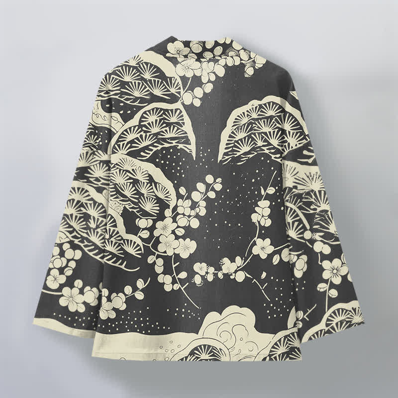 Buddha Stones 綿松梅花柄前開きメンズ着物 - image 11