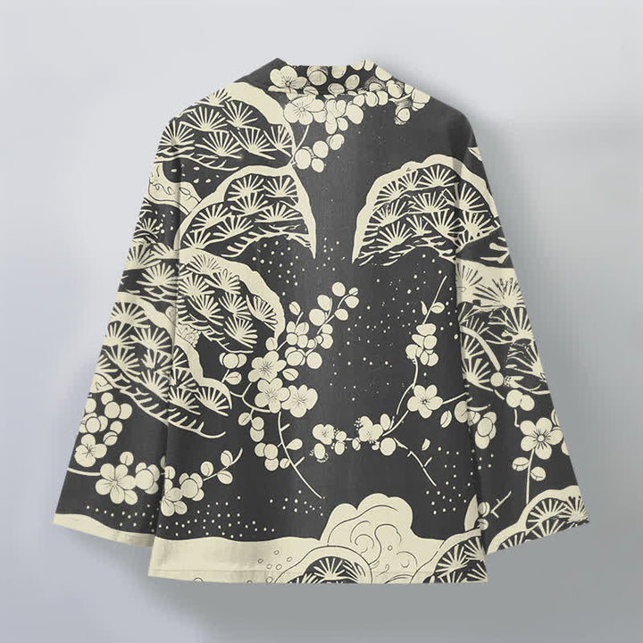 Buddha Stones 綿松梅花柄前開きメンズ着物 - image 11