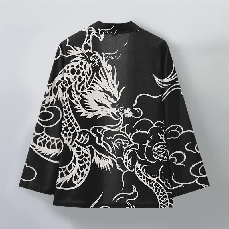 Buddha Stones 綿素材の白龍雲柄前開きメンズ着物 - image 11