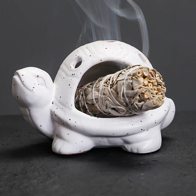 Buddha Stones 陶器製の亀型香炉 - 白 - image 4