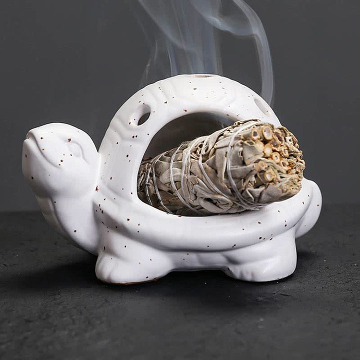 Buddha Stones 陶器製の亀型香炉 - 白 - image 4