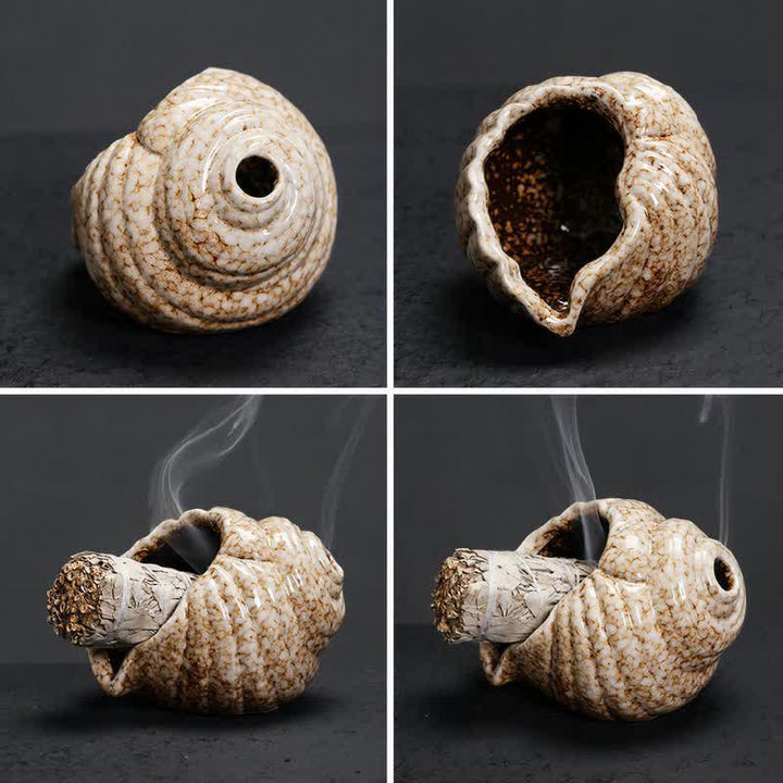 Buddha Stones 陶器製シャンカ浄化用巻貝香炉 - image 12