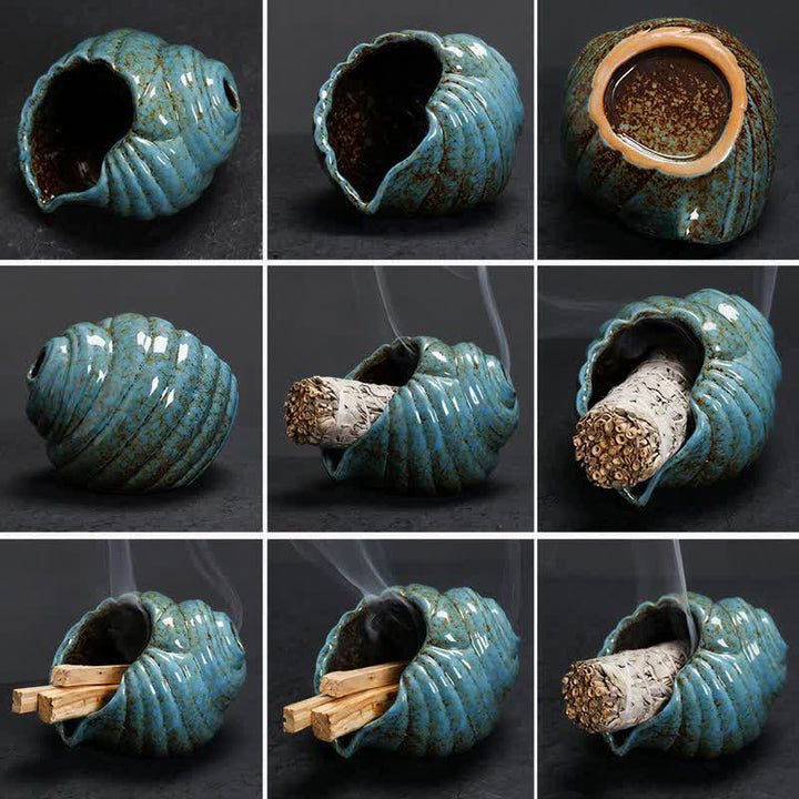 Buddha Stones 陶器製シャンカ浄化用巻貝香炉 - image 6