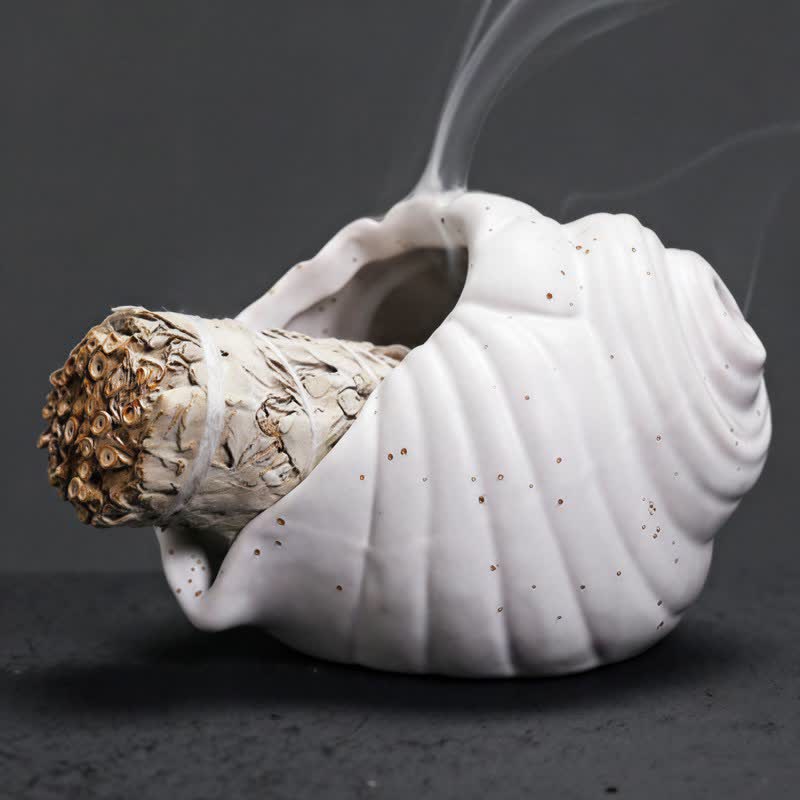 Buddha Stones 陶器製シャンカ浄化用巻貝香炉 - 白 - image 7