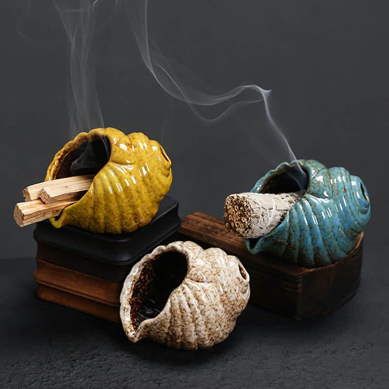 Buddha Stones 陶器製シャンカ浄化用巻貝香炉 - image 19