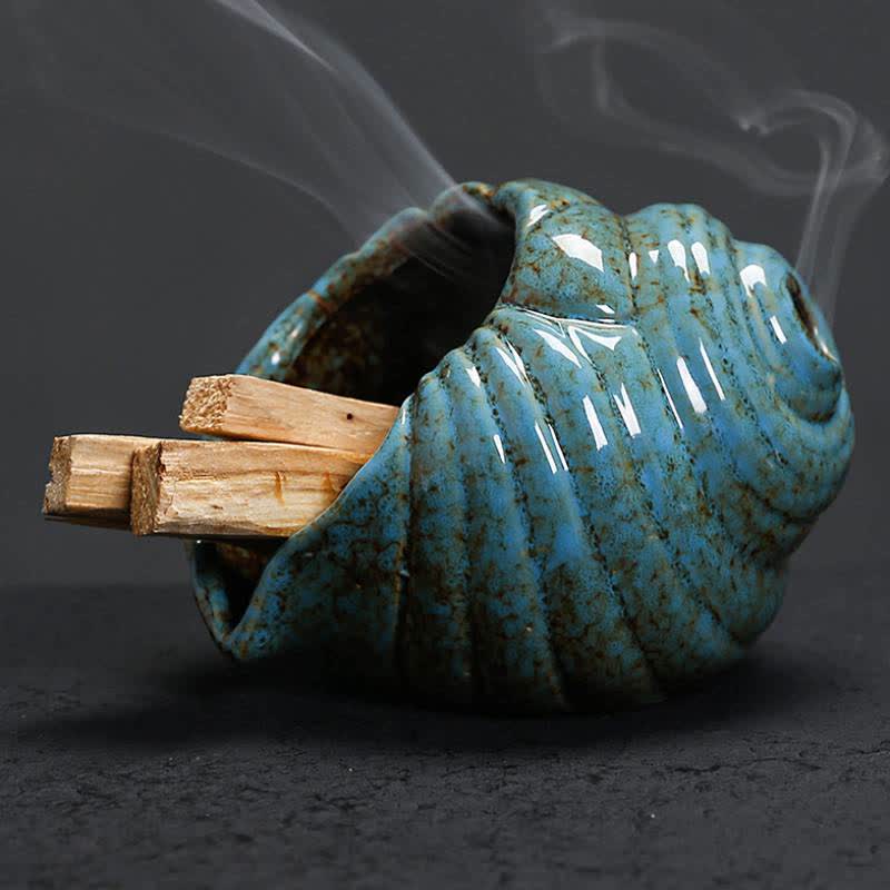 Buddha Stones 陶器製シャンカ浄化用巻貝香炉 - image 4