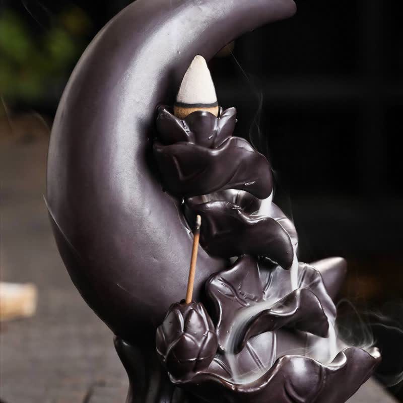 Buddha Stones 紫粘土製三日月蓮悟り逆流香炉 - image 9