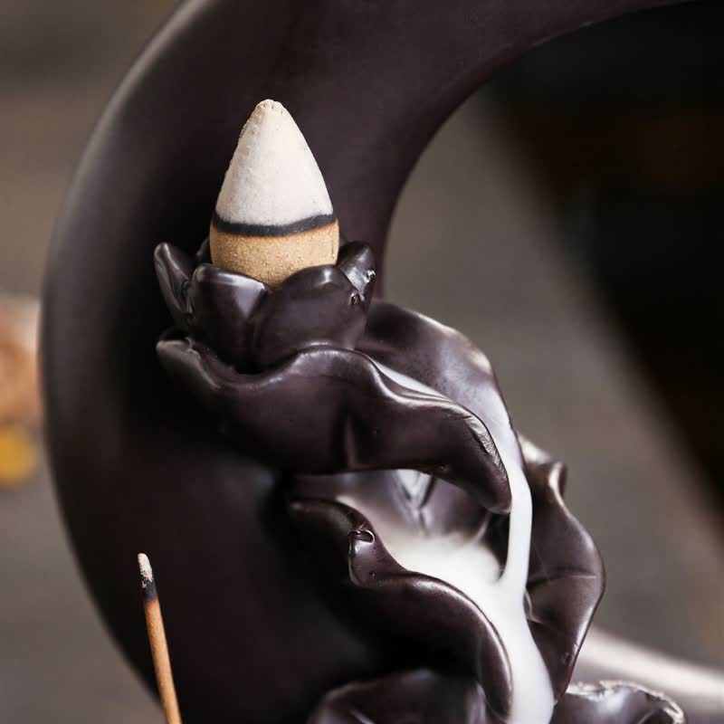 Buddha Stones 紫粘土製三日月蓮悟り逆流香炉 - image 10