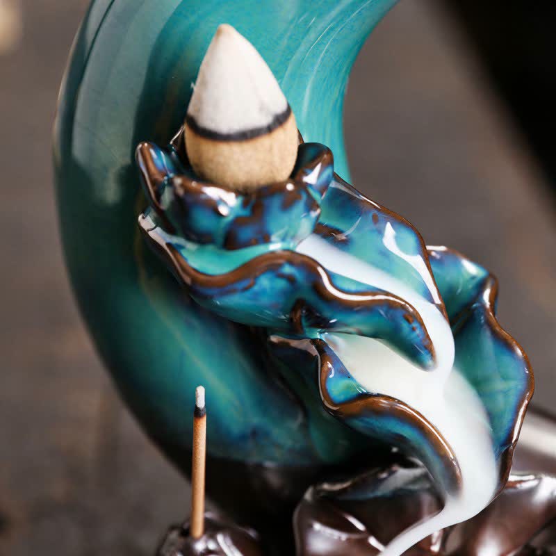 Buddha Stones 紫粘土製三日月蓮悟り逆流香炉 - image 2