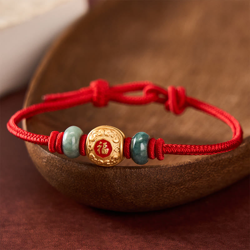 Buddha Stones赤紐福字銅製幸運ブレスレット - image 0