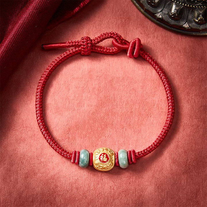 Buddha Stones赤紐福字銅製幸運ブレスレット - ダークレッド - 6.7～7.5インチ/17～19cm - image 11