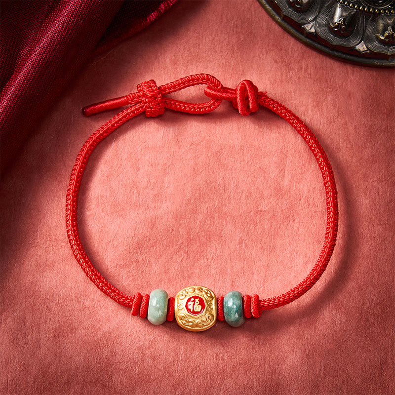 Buddha Stones赤紐福字銅製幸運ブレスレット - 赤 - 6.7～7.5インチ/17～19cm - image 1