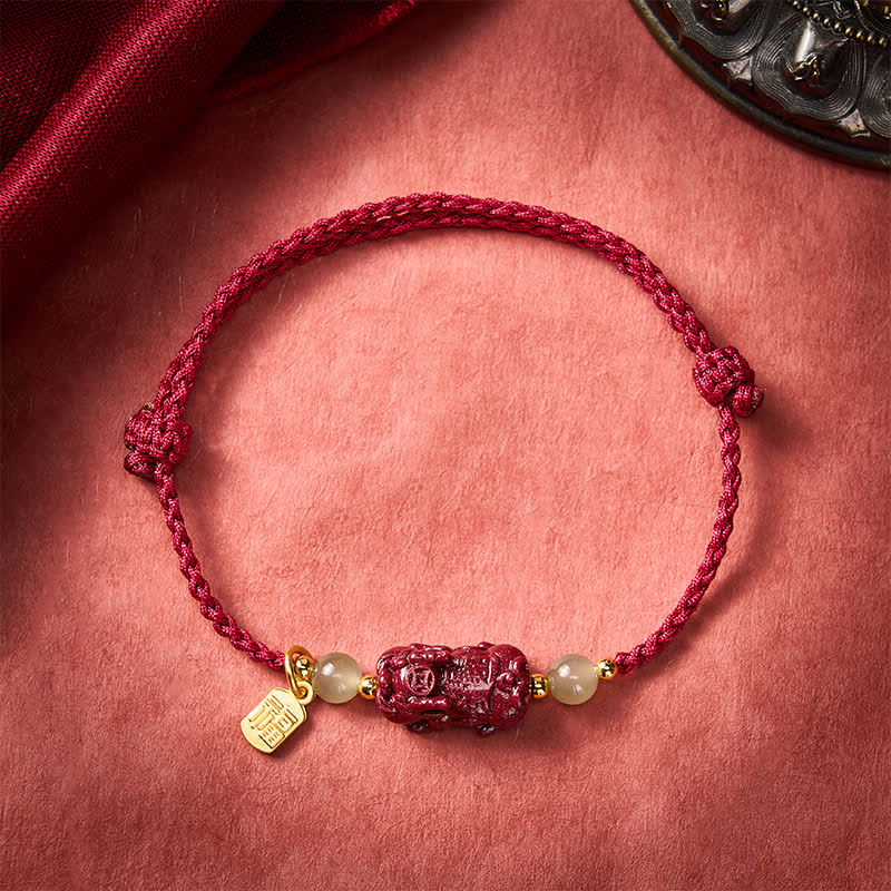 Buddha Stones天然辰砂 貔貅和田玉 幸運の赤紐ブレスレット - image 1