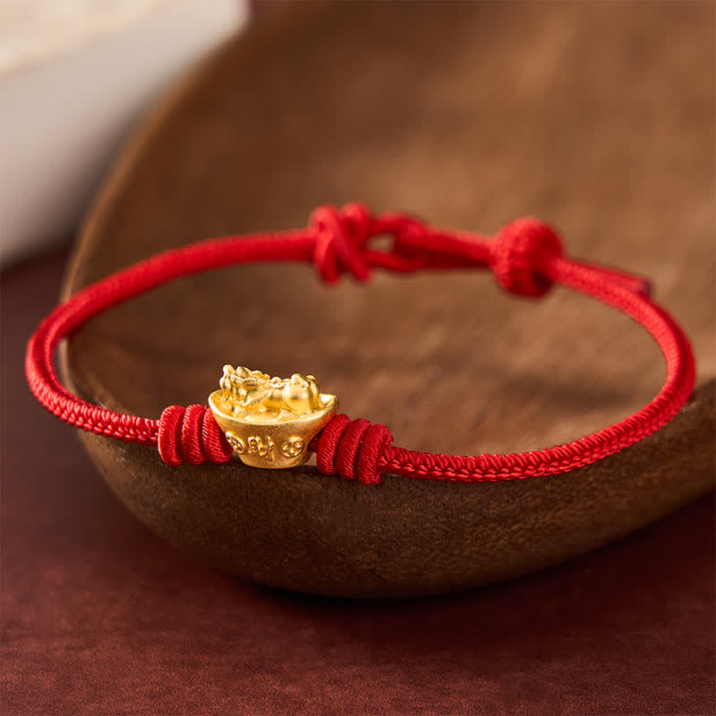 Buddha Stones 合金製貔貅（ひきゅう）赤紐の開運財運ブレスレット - 赤 - 6.7～7.5インチ/17～19cm - image 0