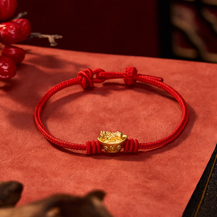 Buddha Stones 合金製貔貅（ひきゅう）赤紐の開運財運ブレスレット - image 3