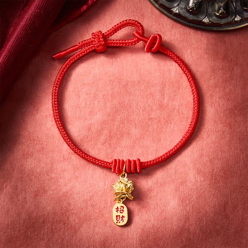 Buddha Stones 銅製貔貅（ひきゅうふ）文字入り赤紐の開運財運ブレスレット - image 1