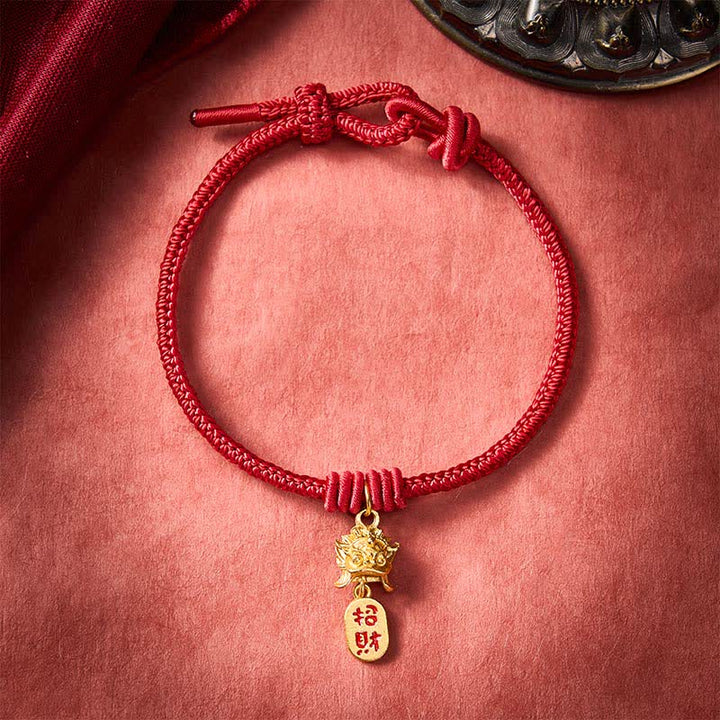 Buddha Stones 銅製貔貅（ひきゅうふ）文字入り赤紐の開運財運ブレスレット - ダークレッド - 6.7～7.5インチ/17～19cm - image 11