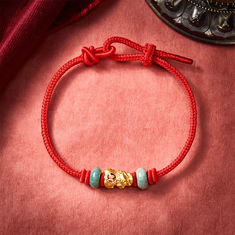 Buddha Stones 合金製貔貅（ひきゅう）中国コイン型赤紐の開運財運ブレスレット - image 1