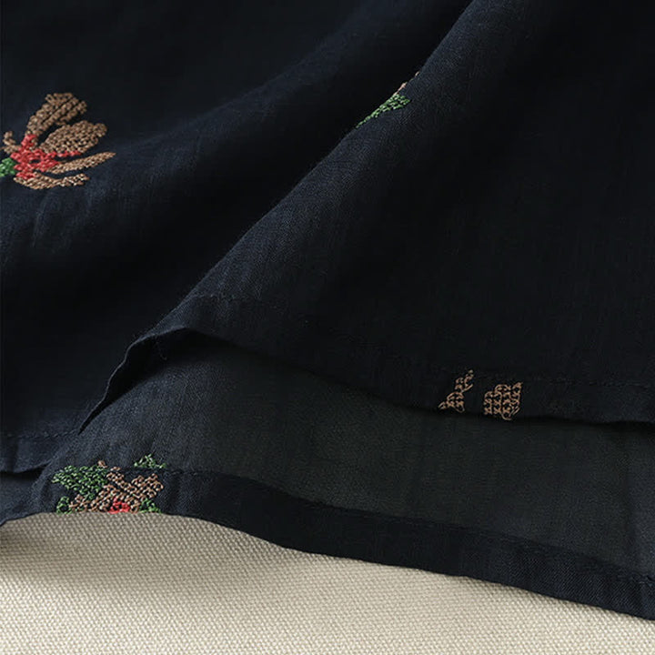 Buddha Stones 夏物カジュアル刺繍入り花柄レディース半袖シャツ - image 7