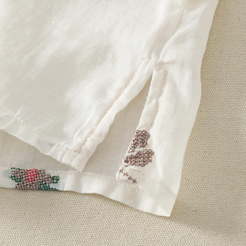 Buddha Stones 夏物カジュアル刺繍入り花柄レディース半袖シャツ - image 14