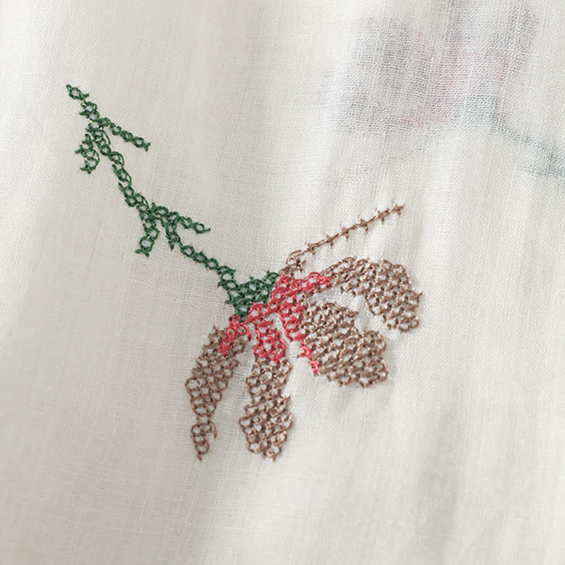 Buddha Stones 夏物カジュアル刺繍入り花柄レディース半袖シャツ - image 16