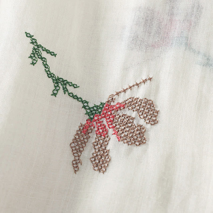 Buddha Stones 夏物カジュアル刺繍入り花柄レディース半袖シャツ - image 16