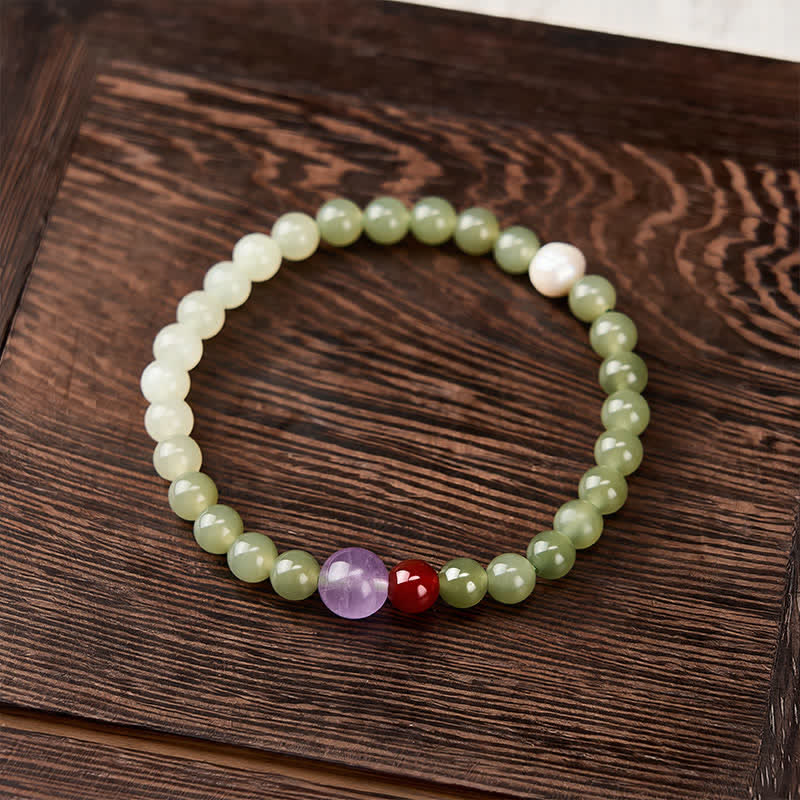 Buddha Stones 天然和田翡翠の幸運のグラデーションラウンドビーズブレスレット - image 1