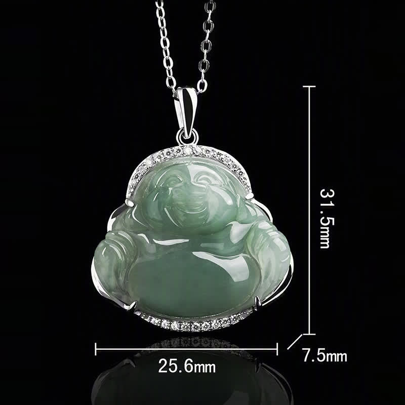 Buddha Stones 925スターリングシルバー象嵌グリーンジェイド笑う仏陀幸運ペンダントチタン鋼チェーンネックレス - image 8