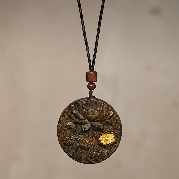 Buddha Stones 蓮の花を彫刻したスオウの悟りのネックレス - image 2