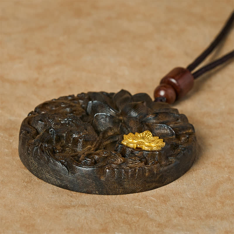 Buddha Stones 蓮の花を彫刻したスオウの悟りのネックレス - image 3