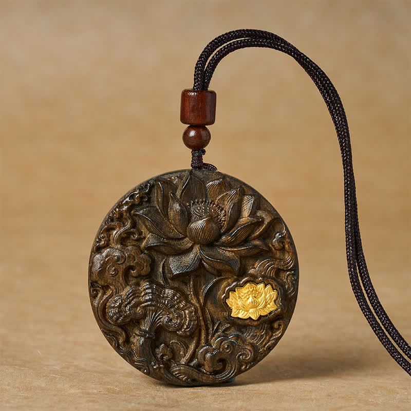 Buddha Stones 蓮の花を彫刻したスオウの悟りのネックレス - ダブルロータス - image 0