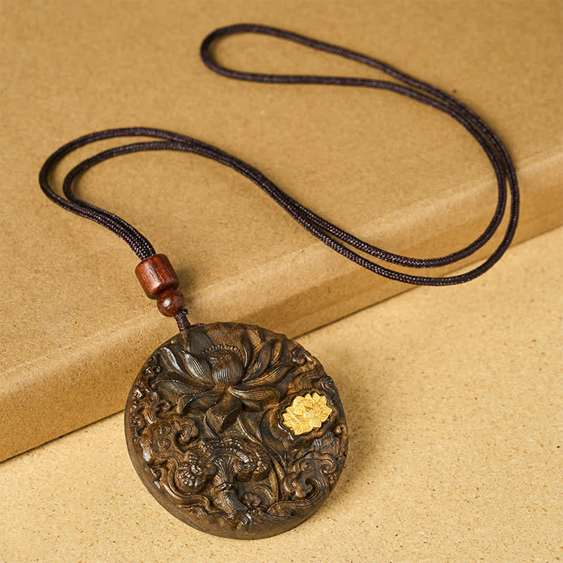 Buddha Stones 蓮の花を彫刻したスオウの悟りのネックレス - image 1