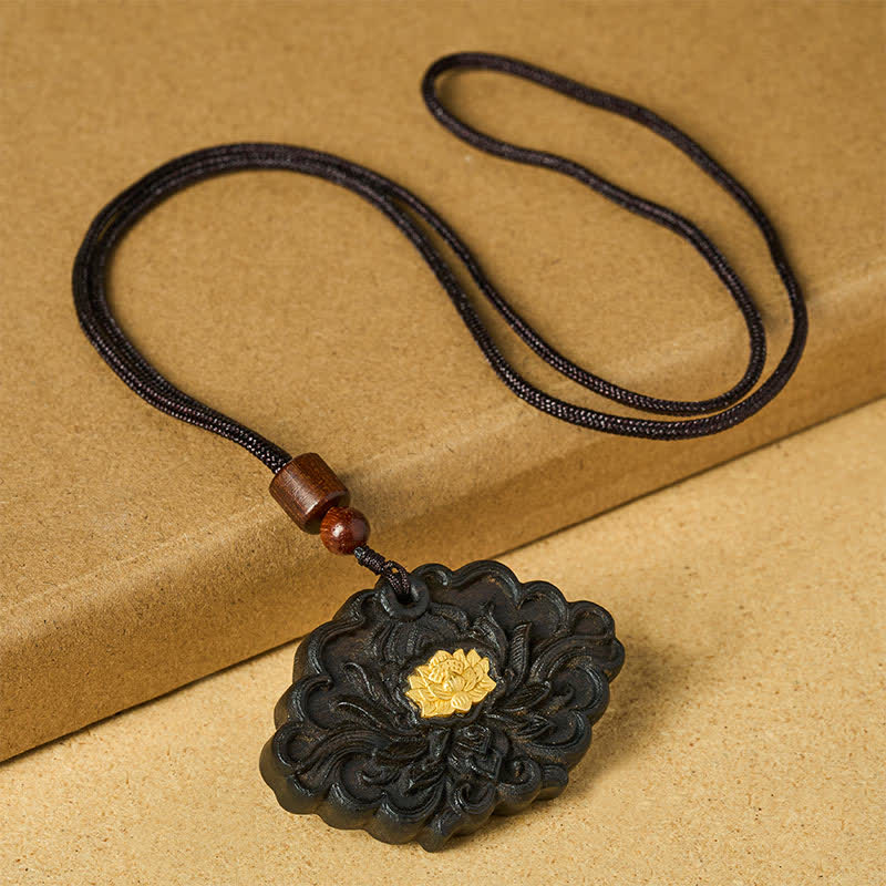 Buddha Stones スオウ材の蓮の悟りのレリーフ彫刻ペンダントネックレス - image 1