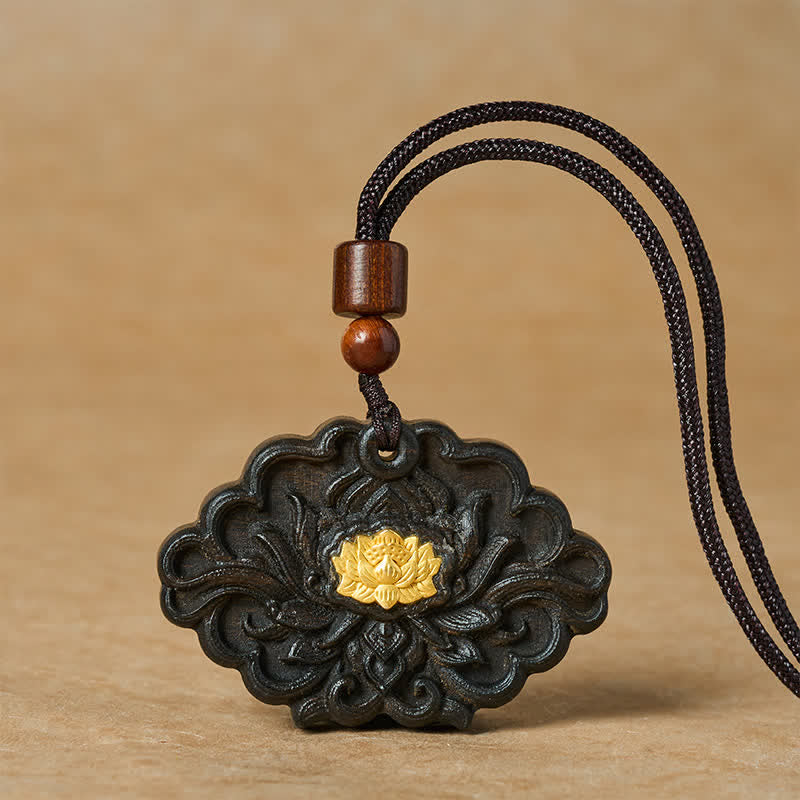 Buddha Stones スオウ材の蓮の悟りのレリーフ彫刻ペンダントネックレス - 蓮 - image 0