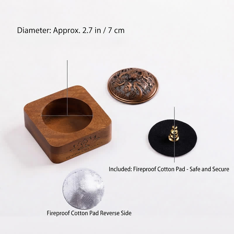 Buddha Stones 桃の木龍鳳凰守護四角香炉 - image 1