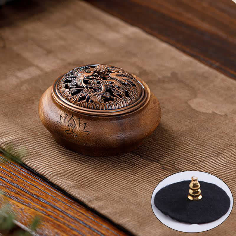 Buddha Stones 桃の木龍鳳凰幸運丸袋香炉 - ボウル型 - 龍鳳凰 - image 9
