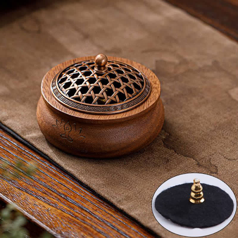 Buddha Stones 桃の木龍鳳凰幸運丸袋香炉 - 瓶の形 - 織り模様 - image 0