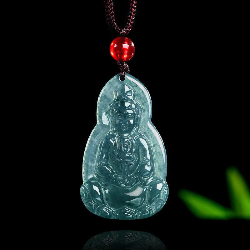 Buddha Stones 翡翠製観音菩薩彫刻入り幸運と慈悲のペンダントネックレス - 天然翡翠（色味は個体差があります） - 21 × 35.5 × 3.5 mm - image 0