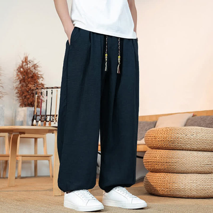 Buddha Stones 春夏カジュアルドローストリング無地クロップドパンツメンズストレートレッグパンツポケット付き - image 34