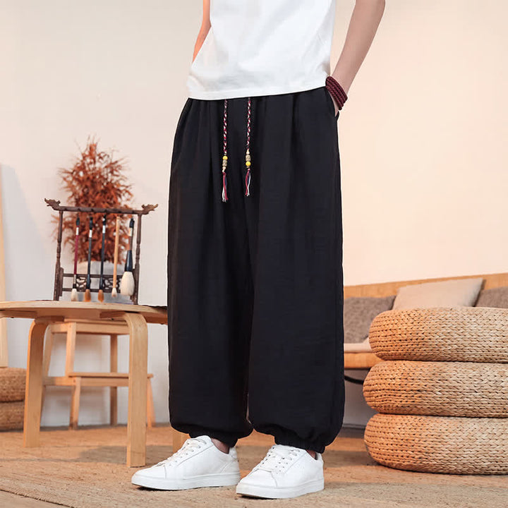 Buddha Stones 春夏カジュアルドローストリング無地クロップドパンツメンズストレートレッグパンツポケット付き - image 13