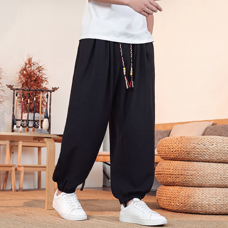 Buddha Stones 春夏カジュアルドローストリング無地クロップドパンツメンズストレートレッグパンツポケット付き - image 15