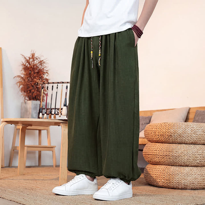 Buddha Stones 春夏カジュアルドローストリング無地クロップドパンツメンズストレートレッグパンツポケット付き - image 21