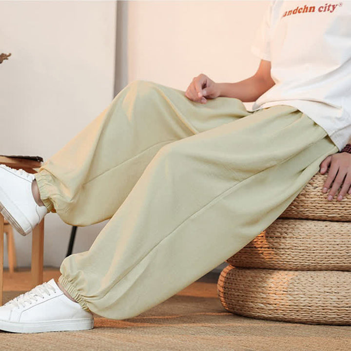 Buddha Stones 春夏カジュアルドローストリング無地クロップドパンツメンズストレートレッグパンツポケット付き - image 5