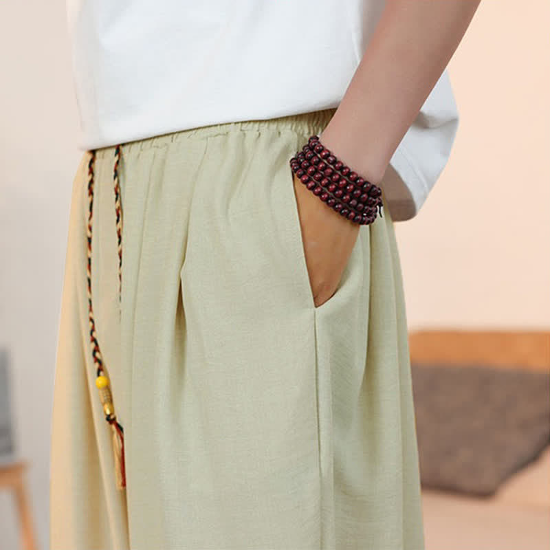 Buddha Stones 春夏カジュアルドローストリング無地クロップドパンツメンズストレートレッグパンツポケット付き - image 7