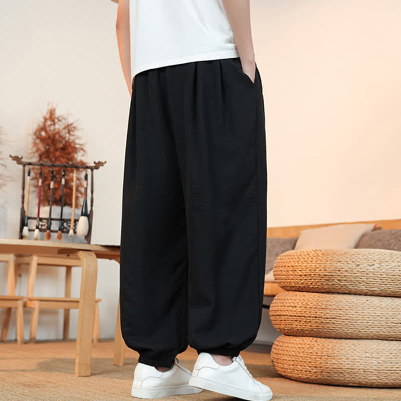 Buddha Stones 春夏カジュアルドローストリング無地クロップドパンツメンズストレートレッグパンツポケット付き - image 11